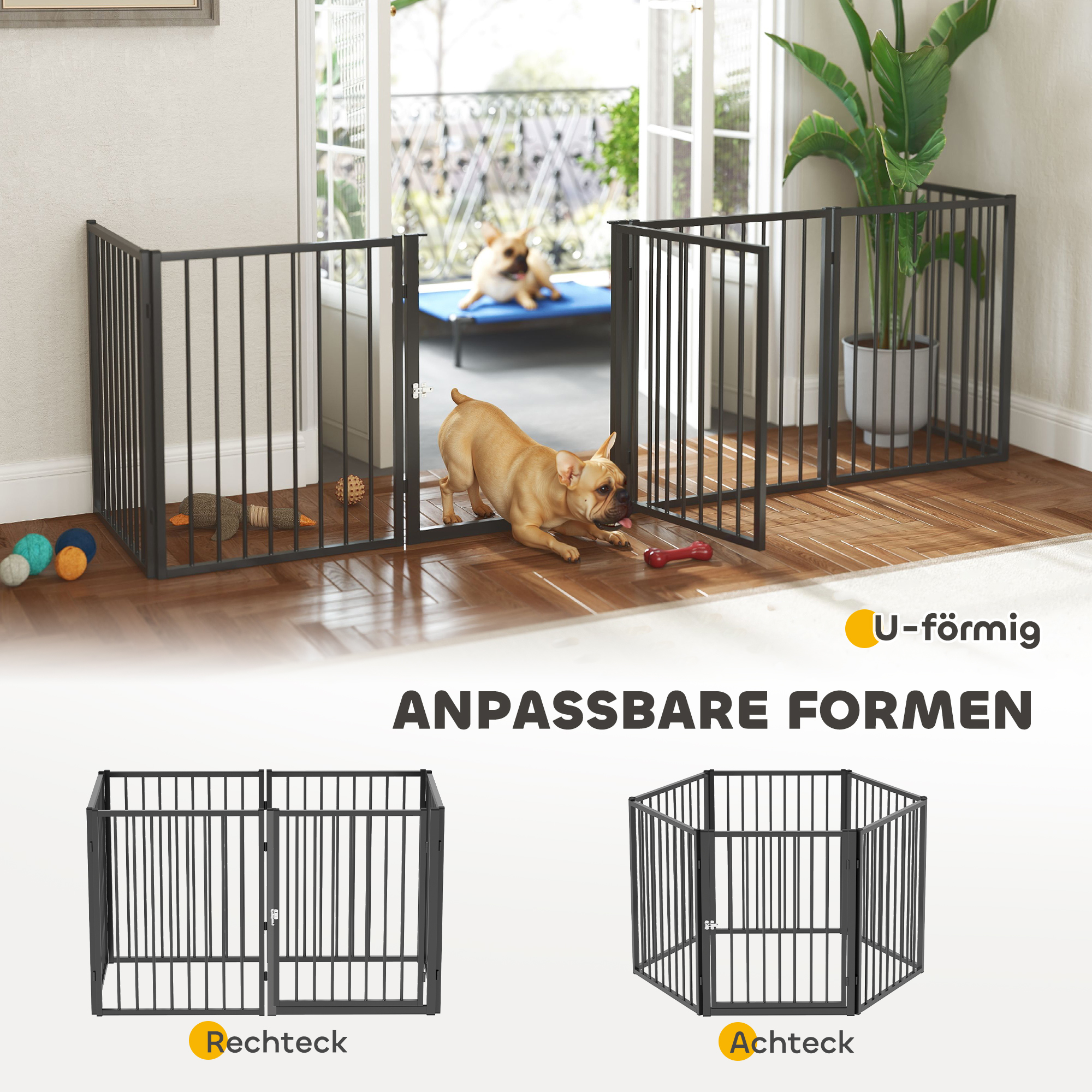 Puppyren, Hondenren, Puppy Omheining, 6 Panelen met Deur, Opvouwbaar en Draagbaar Hondenhek, Staal, Zwart