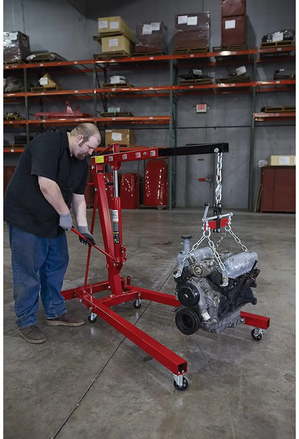 Strongway Hydraulic Engine Hoist with Load Leveler – 2-Ton Capacity, 1in.-82 5/8in. Lift Range