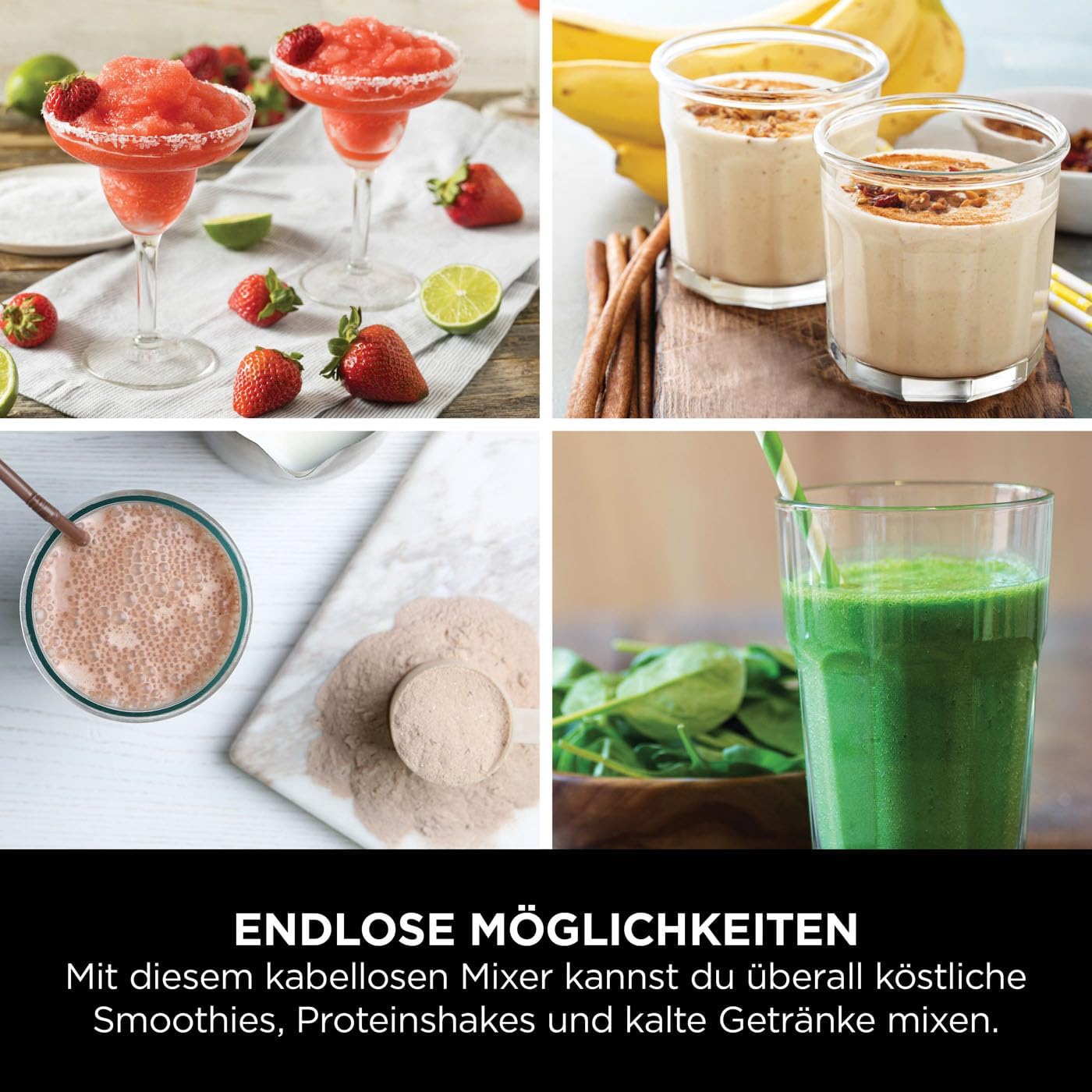 Ninja Blast Tragbarer Mixer / Blender / Smoothie Maker, 530ml Becher, Auslaufsicherer Deckel, Leistungsstarker Mini Standmixer, Kabellos & Wiederaufladbar, Zerkleinert Eis & Obst, Schwarz, BC151EUBK