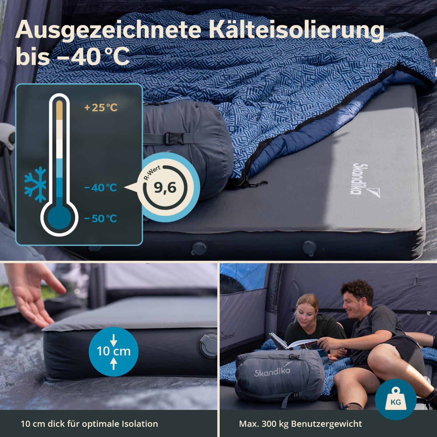 Skandika Premium Easy Isomatte Double 3D | 10 cm dick, selbstaufblasend, leicht, faltbar, selbstfüllender Schaumstoff, Campingunterlage, Gästematratze, Luftmatratze | Camping, Outdoor, Zelt, Auto