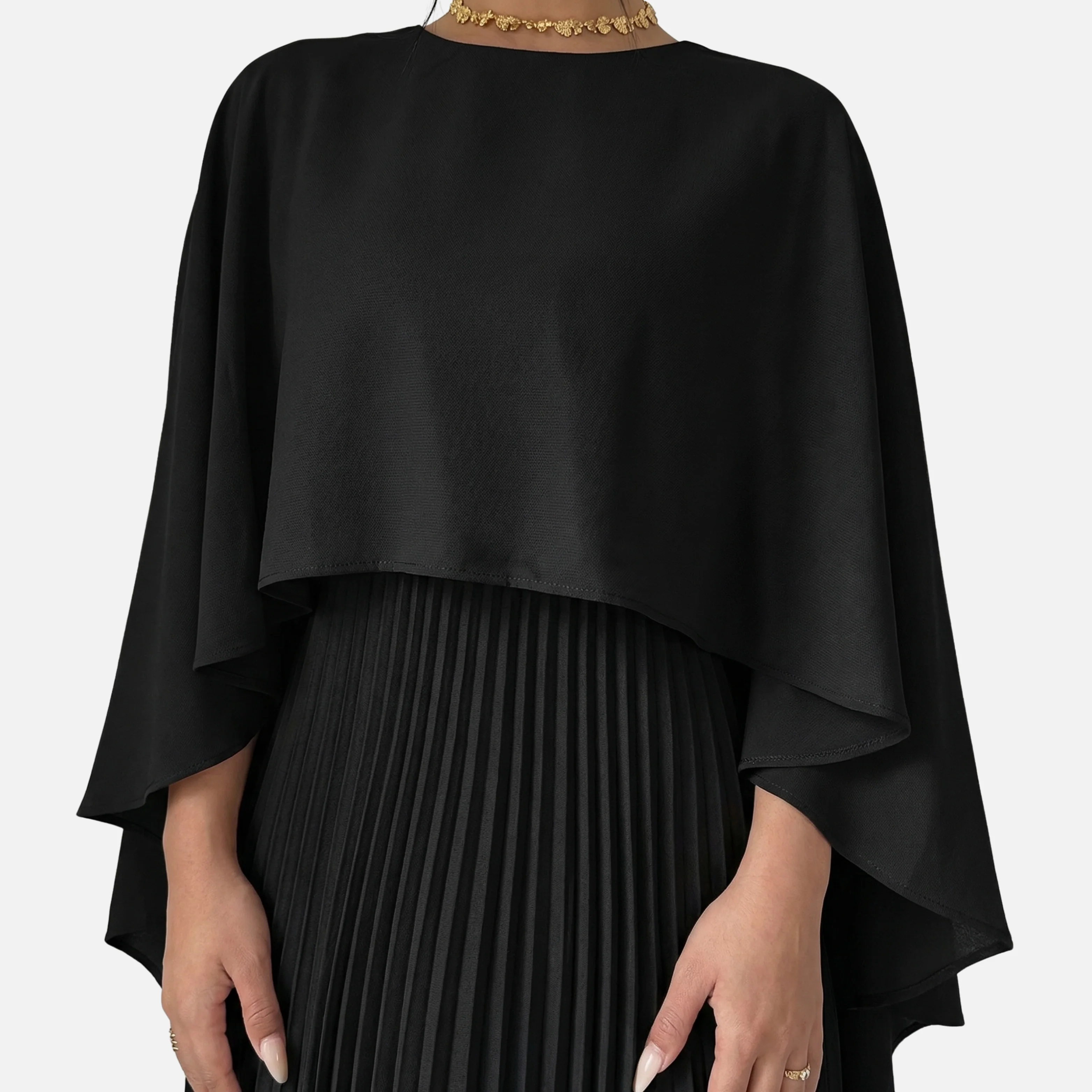 Plissiertes Chiffon-Maxikleid mit Cape-Overlay f��r Damen