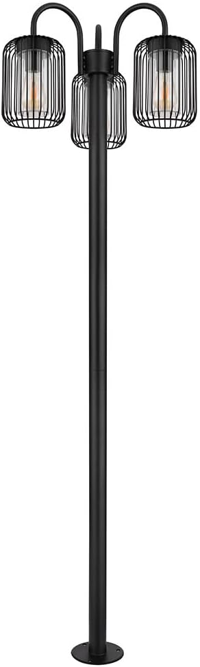 LED Stehlampe Laterne Außenlampe Retro Wegeleuchte Edelstahl Terrassenlampe wetterfest Gartenleuchte, Metallstäbe, schwarz, 3x E27 LED warmweiß, DxH 48,5x180 cm