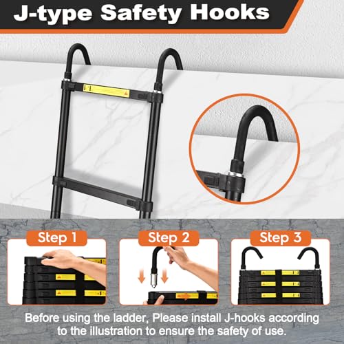 HBTower Scala telescopica da 4,7 metri con ganci e piedini antiscivolo, leggera scala pieghevole in alluminio per soppalchi, camper, esterni ed interni, capacità di 150 kg.Nero : Amazon.it: Fai da te