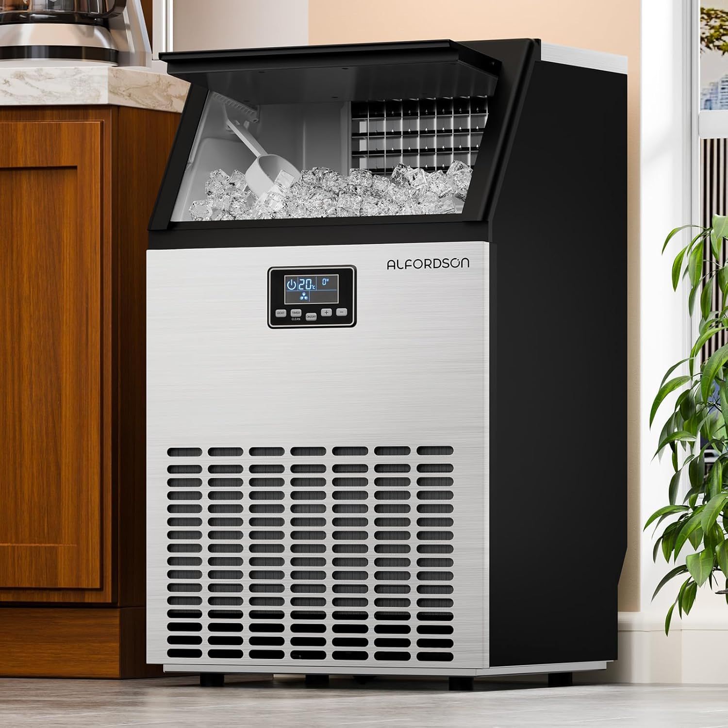 ALFORDSON Commercial Ice Maker Stainless Steel 45-60kg with Self-Cleaning and Scoop