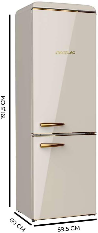Cecotec Kühlschrank Kombi 2 Türen Retro 300 L Bolero CoolMarket Kombi Origin 300 Beige E Höhe 191,5 cm 60 cm Breite Temperaturregelung Chromgriff und Glasplatten Beige