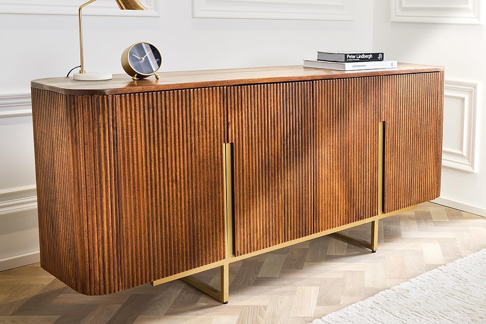 Riess Ambiente Design Sideboard Gatsby - 160cm - braun mattgold - Mangoholz im Retro-Design