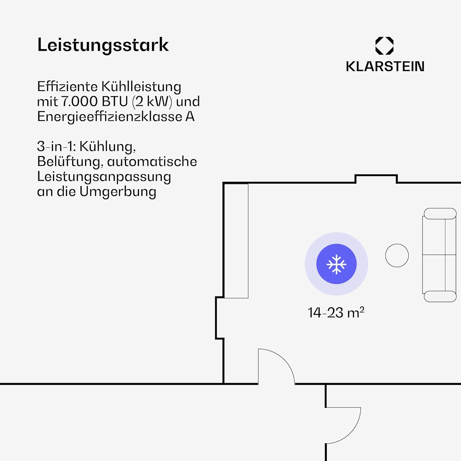 Klarstein Mobile Klimaanlage mit Abluftschlauch - 7000 BTU, 3-in-1, Leise & Energieeffizient, Smart Control via App & Fernbedienung, mit Fensterdichtungsset, R290 Kühlmittel, Für Räume bis 25 m²