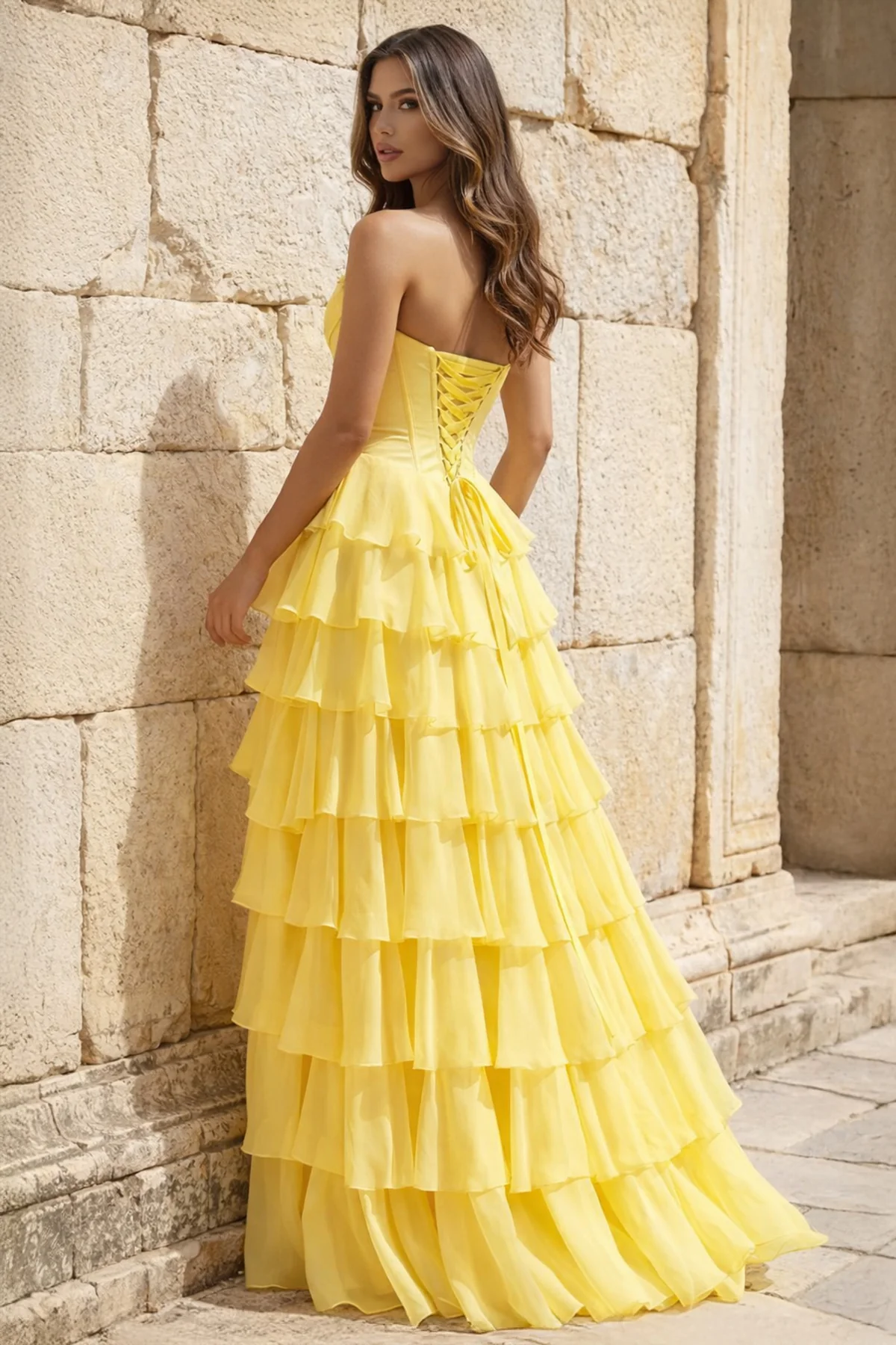 Strapless A-Line Ruffle Long Prom Dress With Split