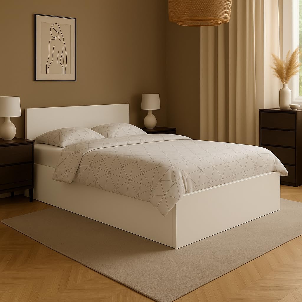 Doppelbett 180x200cm, Stauraumbett mit Bettkasten & Birkenholz Lattenrost, Robustes Bett mit Kopfteil, Bettgestell aus Schichtstoffplatte, ohne Matratze, Weiß
