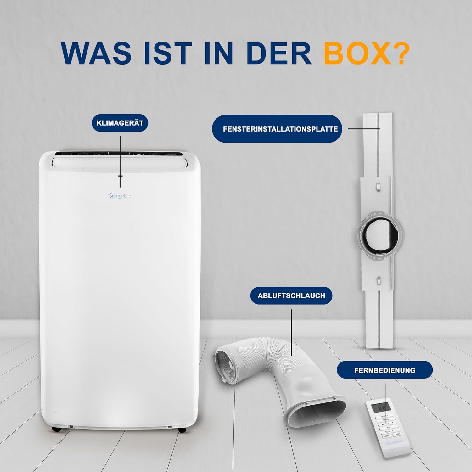 SereneLife Mini Klimaanlage mobil, 3-in-1 mobiles Klimagerät mit Abluftschlauch – Luftkühler, Luftentfeuchter & Ventilator, Air conditioner – 9.000 BTU, 1,5L Feuchtigkeit/Stunde, kühlt Räume bis 42 m2