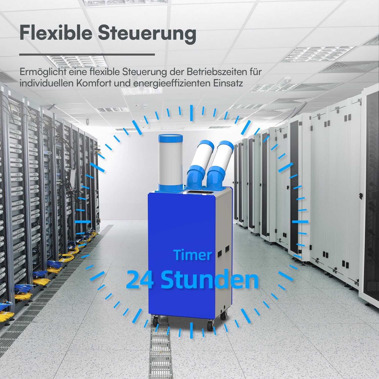 BE COOL Präzisions-Klimaanlage 15.000 BTU BCINPAC15000 | Mobile Klimaanlage mit 4400 W, LCD-Display, 3 Stufen, 24h Timer, R290, für Büro, Serverraum, Gastronomie & Industrie