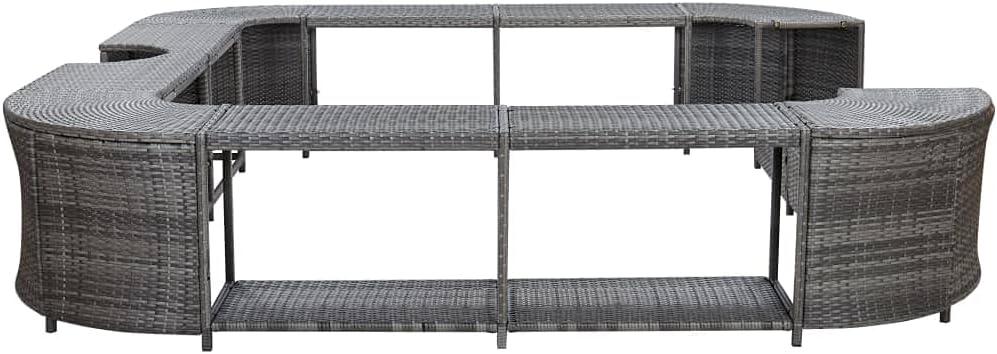 vidaXL Whirlpool Umrandung mit 2 hölzernen Spa-Stufen Spa Poolumrandung für Schwimmbecken Quadratisch Grau 268x268x55cm Poly Rattan
