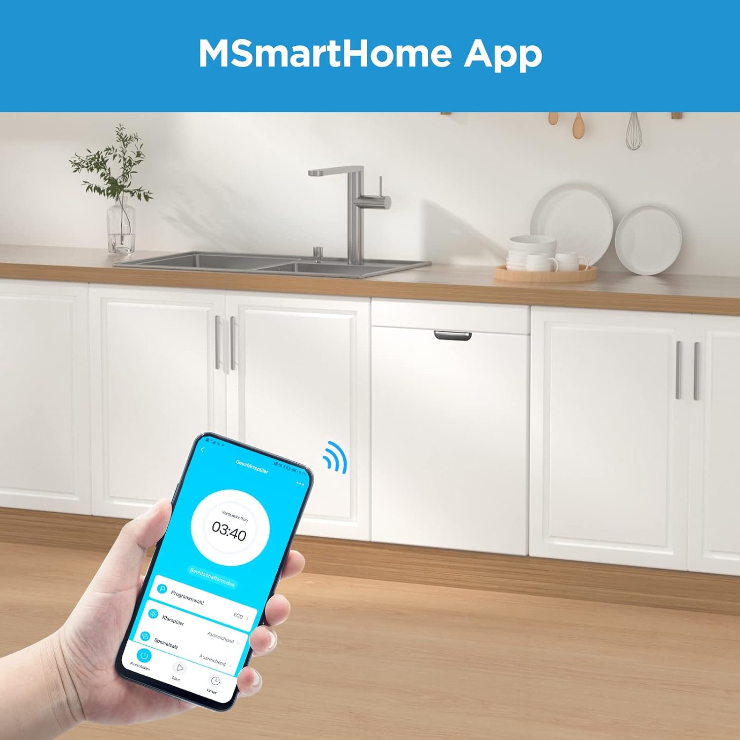 Midea Geschirrspüler Unterbau MDWEU1435XSS-W, 14 Maßgedecke, Spülmaschine 60 cm Teilintegrierbar mit WIFI, Extra Trocknung, 7 Programme, 47dB, 0-24h Startzeitverzögerung, Inox