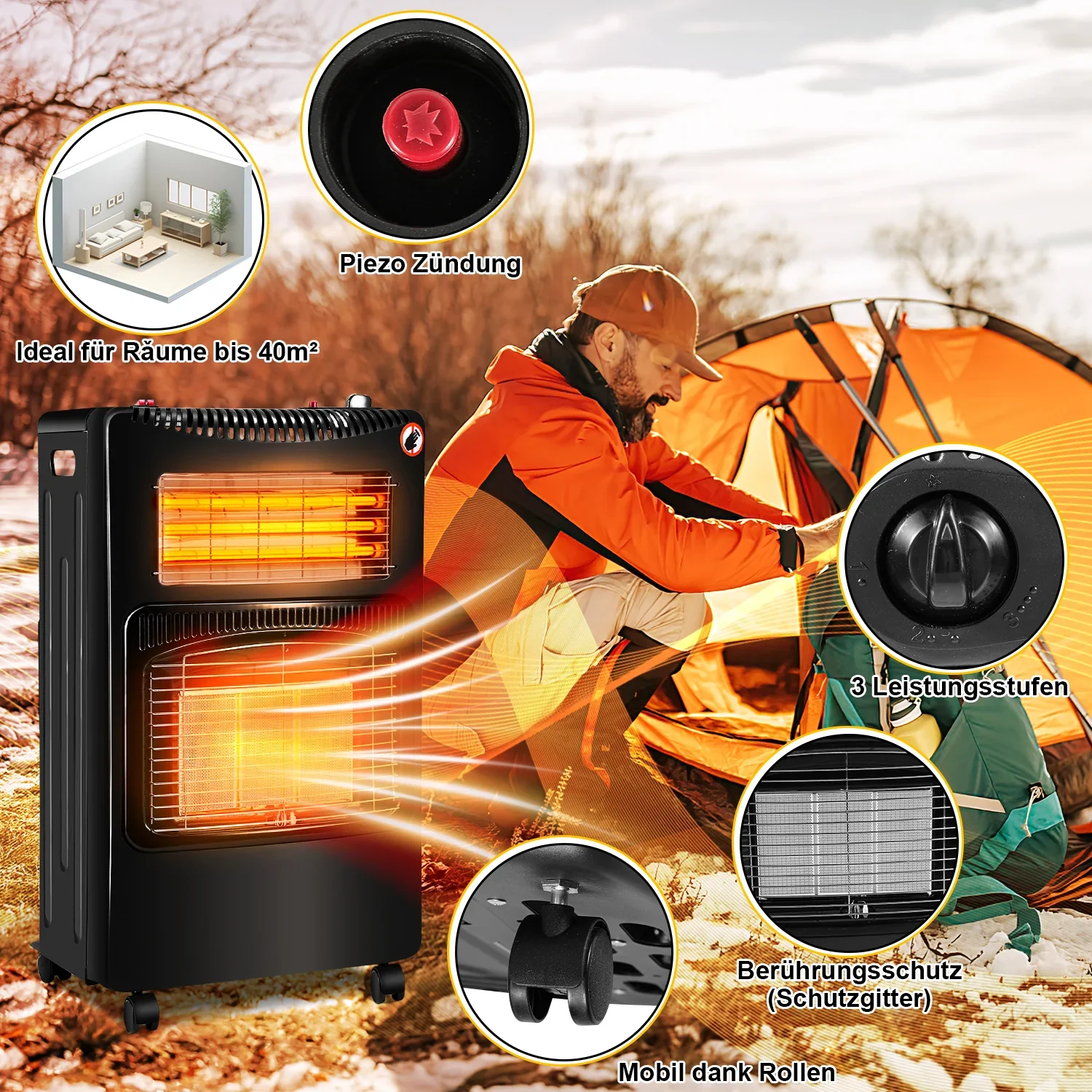 Sonnewelt Gasverwarming 4200W en 1260W gas-elektrische kachel met gasdrukregelaar, gasslang, gasflesadapter