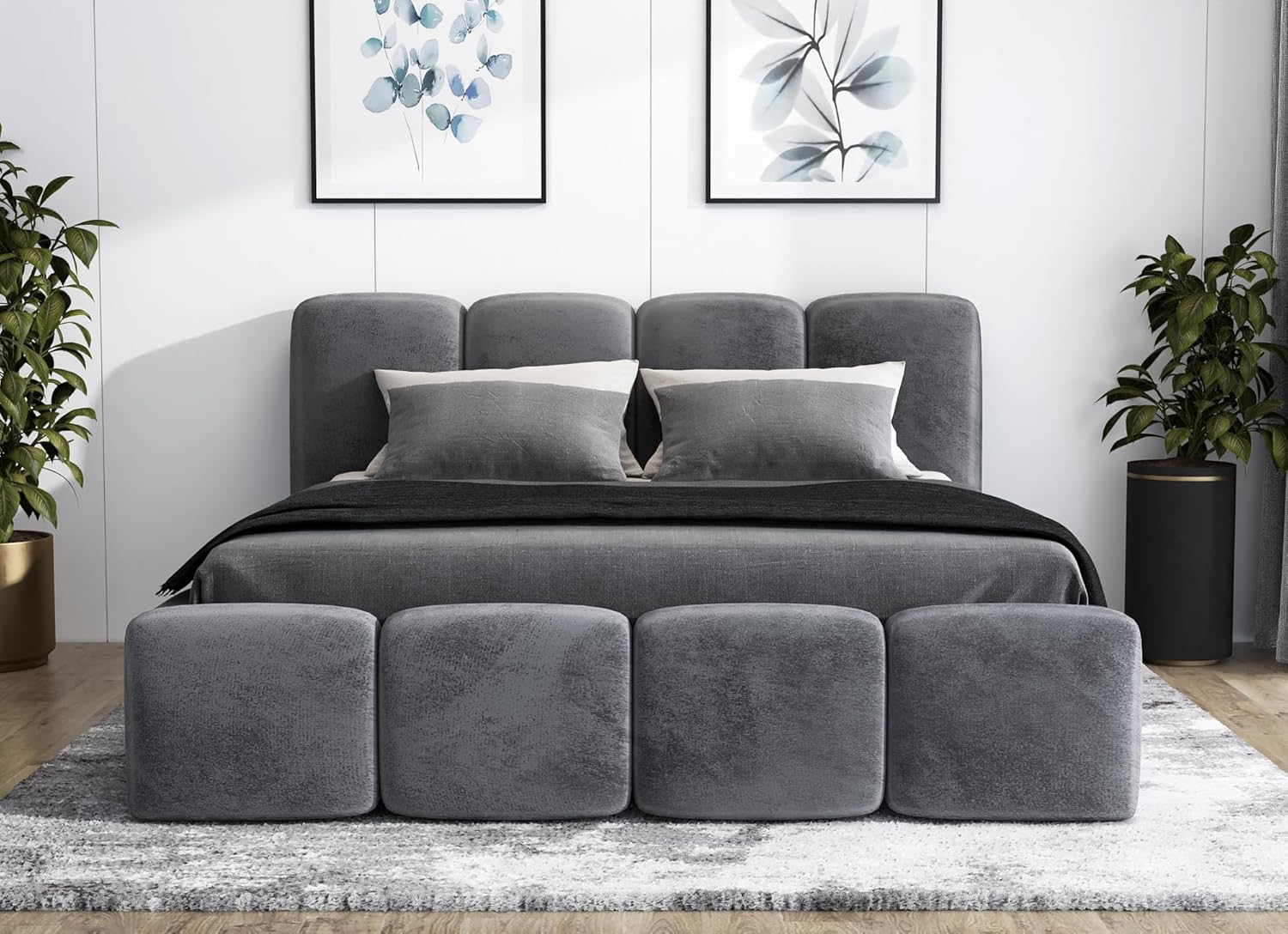 A&J MöbelLand Polsterbett 140x200 mit Bettkasten und Lattenrost – DONA, Bett mit Matratze und Stauraum in Dunkelgrau