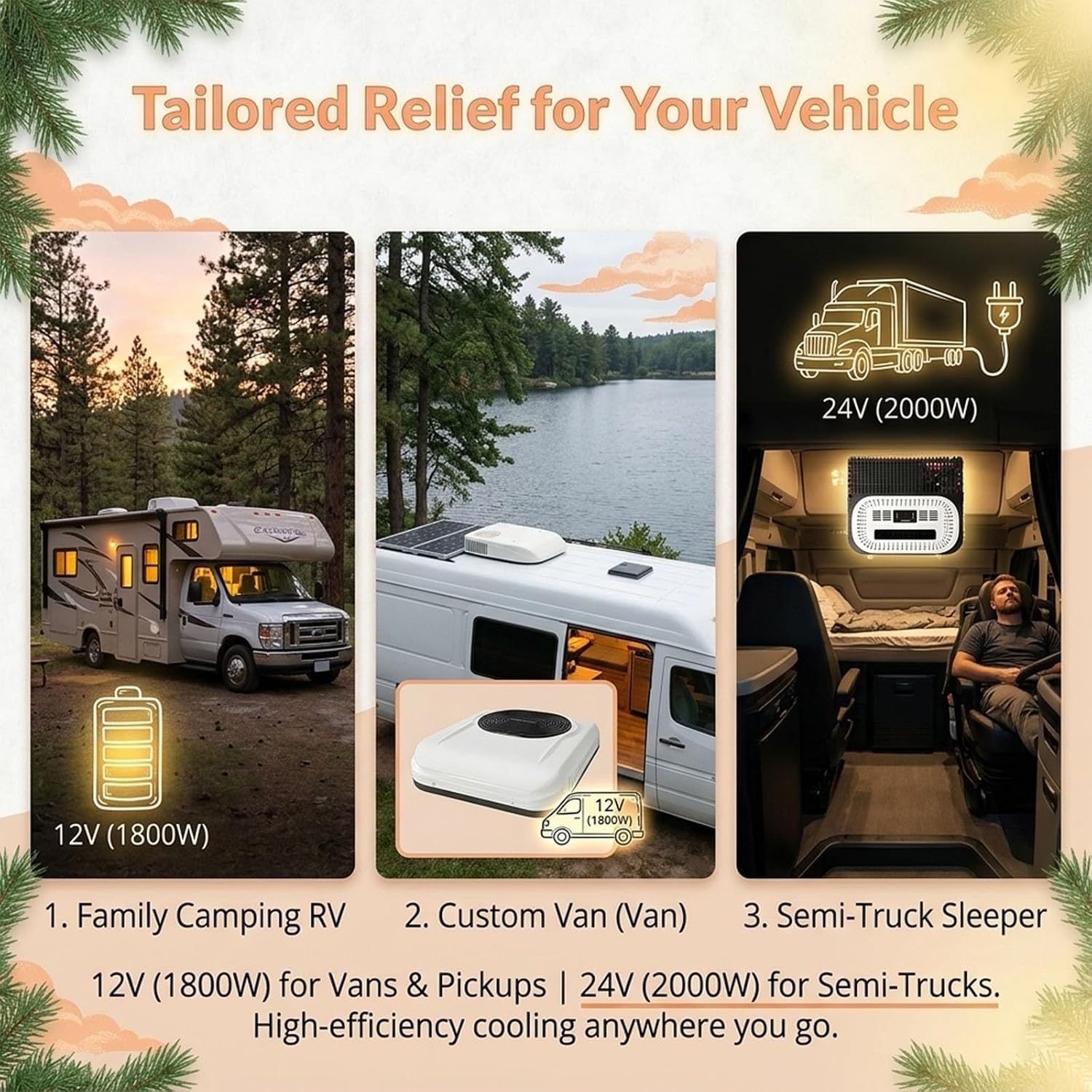 Batteriebetriebene RV-Klimaanlage, 12 V/24 V Gleichstrom, Dach, AC-Einheit für LKW, Camper, Van, Wohnmobil, 1800 W Kühlleistung, Inverter-Parkklimaanlage