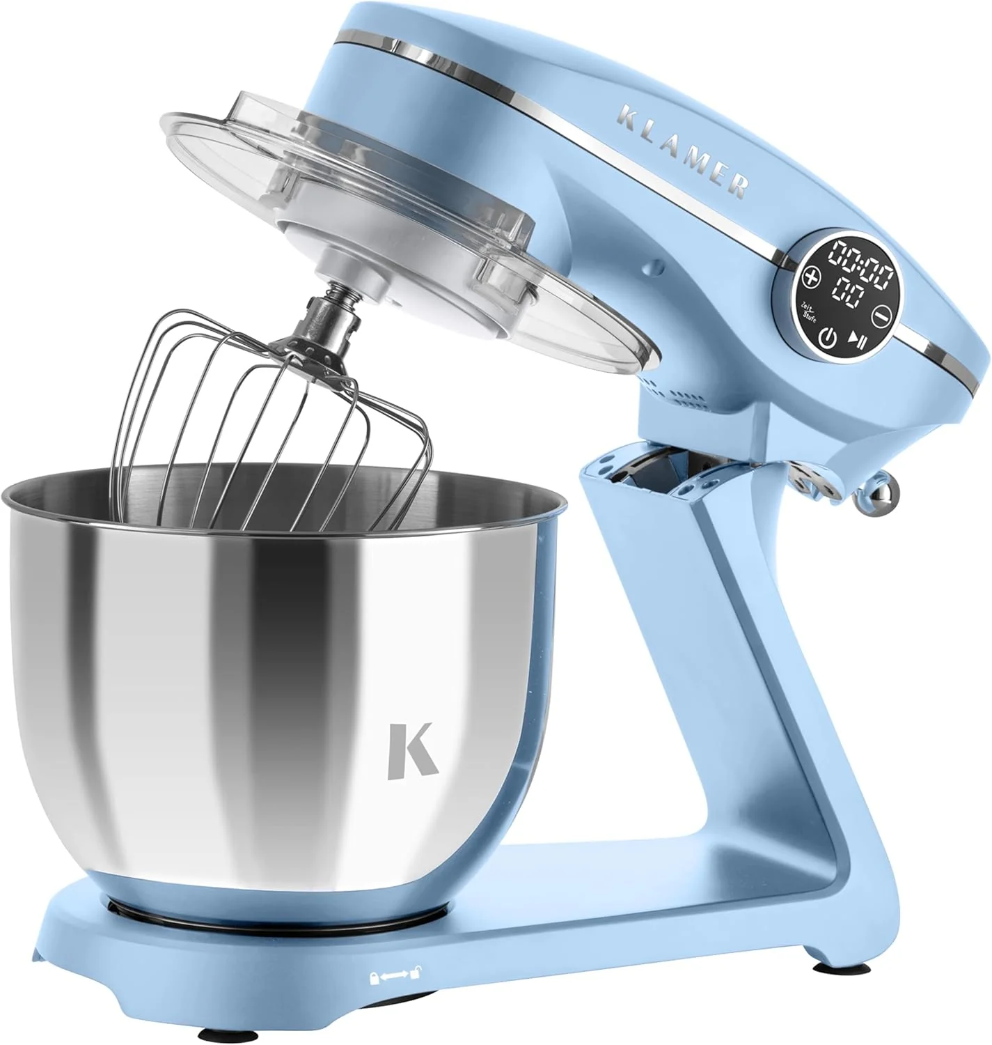 KLAMER Keukenmachine 1800W, Kneedmachine met 6 Liter RVS Kom, 10 Snelheidsstanden met Timer, Klopper, Deeghaak, Garde en Spatdeksel