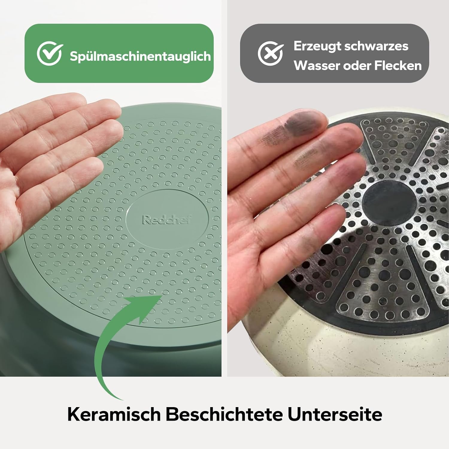 Redchef Topfsets Pfannenset 16-Teilig Antihaft-Keramik-Kochgeschirr-Set mit Abnehmbaren Griffen, Pfanne 20/26cm, Tiefe Bratpfanne 26cm, Topf 18/20cm, Stapelbar Topfset Für alle Herdarten, Ofenfest