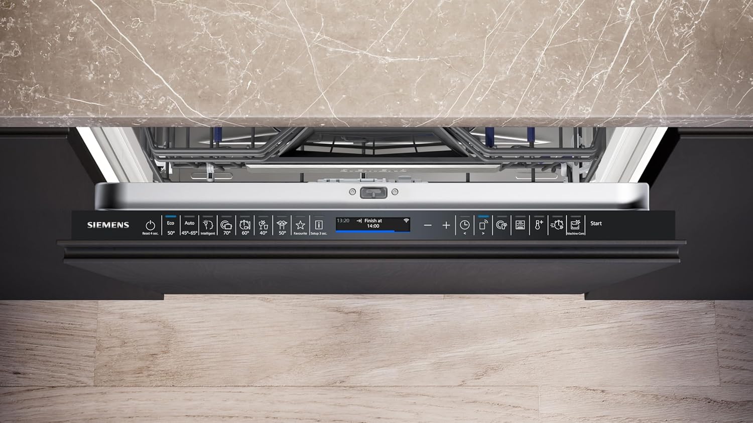 Siemens SN63EX06VE, iQ300 Smarter Geschirrspüler, Vollintegrierte Spülmaschine, 60 cm, Besteckschublade, Extra leise, varioSpeed, Automatische Türöffnung, Dreifach rackMatic, infoLight, intesiveZone