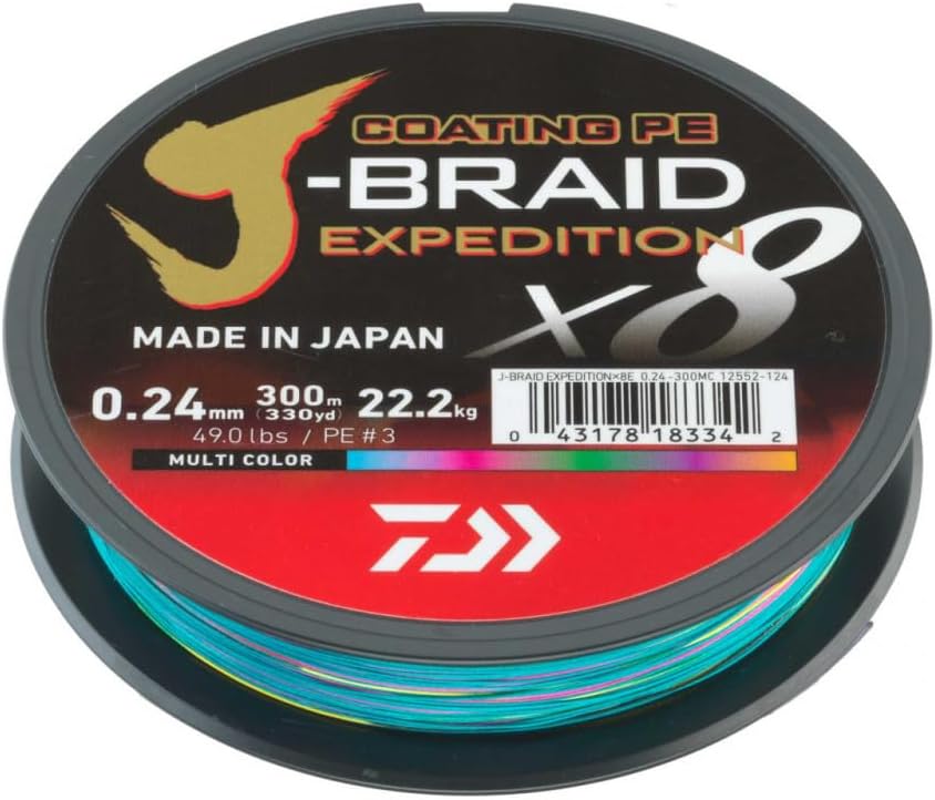 DAIWA J-Braid Expedition X8E, 0,13mm, 8,4kg/18,5lbs, 3000m, Multi-Color/Mehrfarbig, Geflochtene Angelschnur, 12552-313