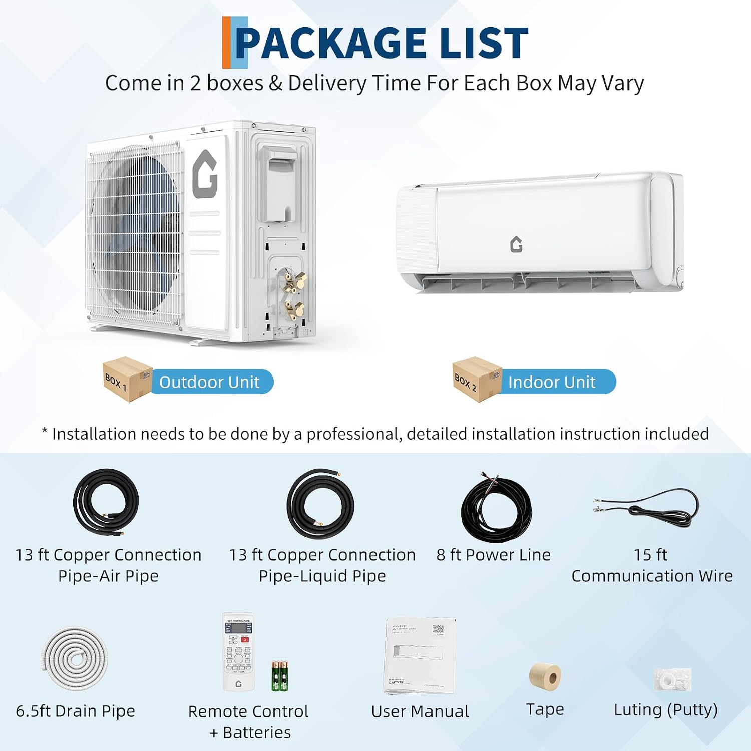GarveeHome SEER 18.5 12000BTU Split-Mini-Klimaanlage 230 V | Stromsparendes Wechselrichtersystem mit WLAN, Fernbedienung und einfacher Installation für Räume bis zu 200 m