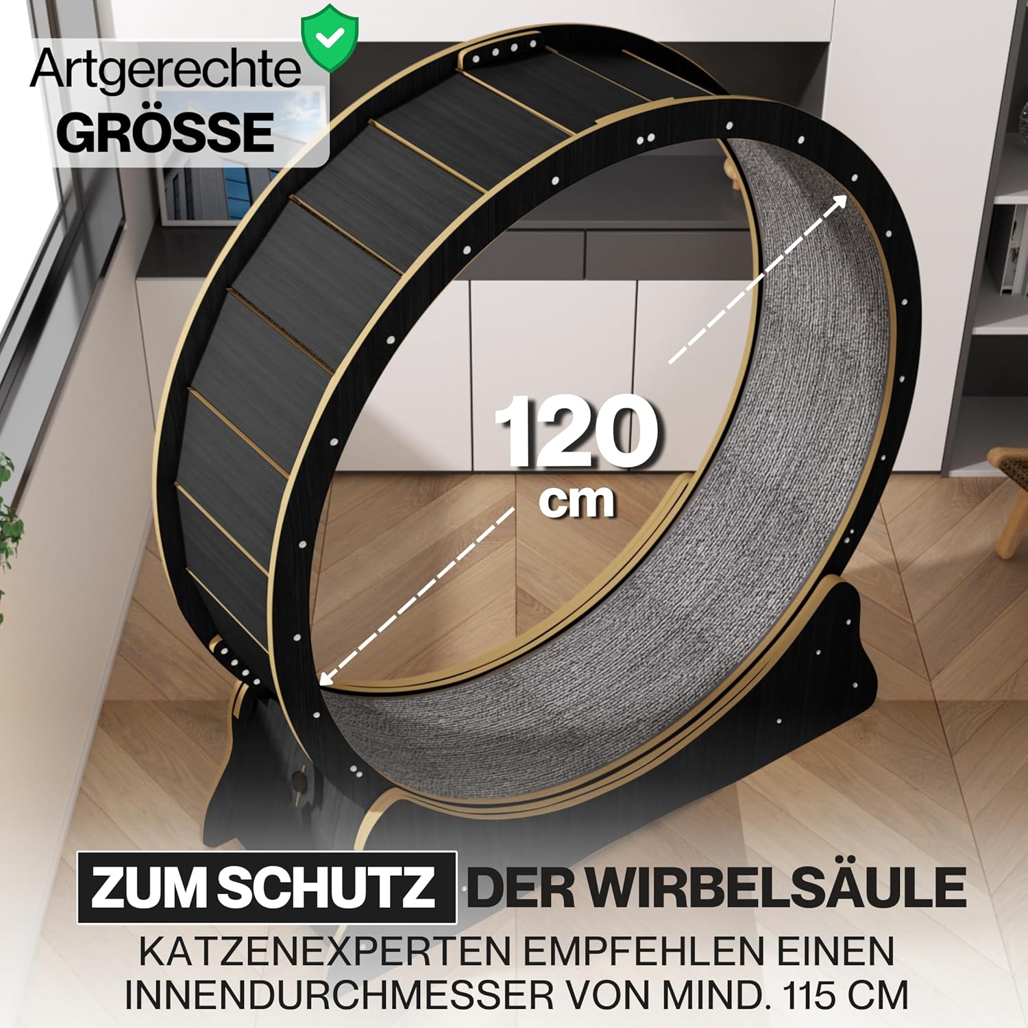 noviclass® Katzenlaufrad Baghira Groß XXL | 132cm Durchmesser Artgerecht für große Katzen | Kratzfest, stabil und leise | Gratis Spielzeug und E-Book | Geprüfte Qualität (Weiß)
