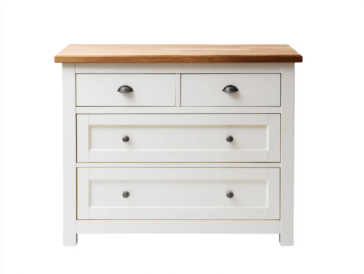 Kommode mit Schubladen - Holz-Metall - 110x44x86 cm - Weiß-Natur - Landhausstil