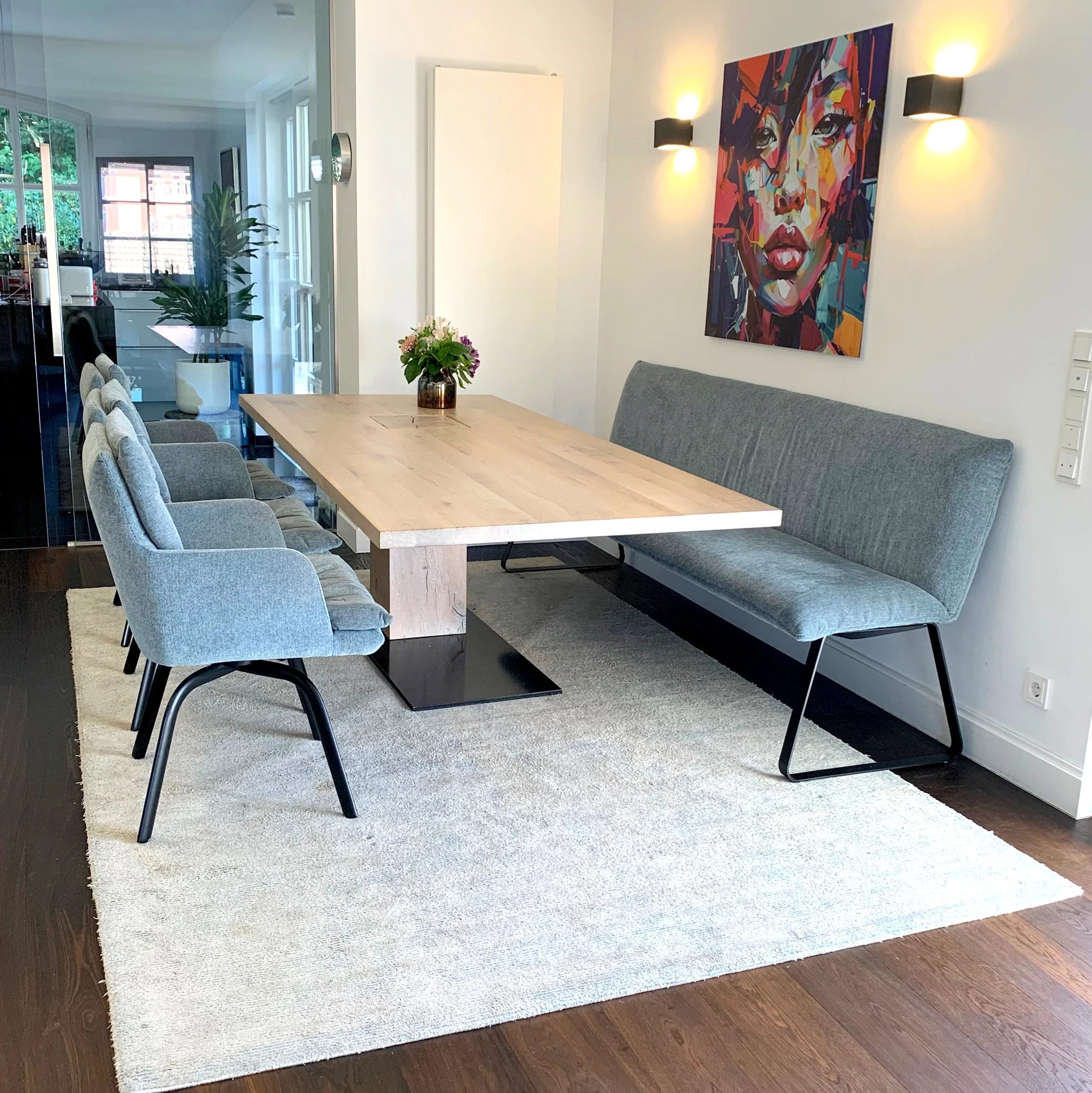 Diningbank BW Bielefelder Werksttten Heaven B220cm taubenblau