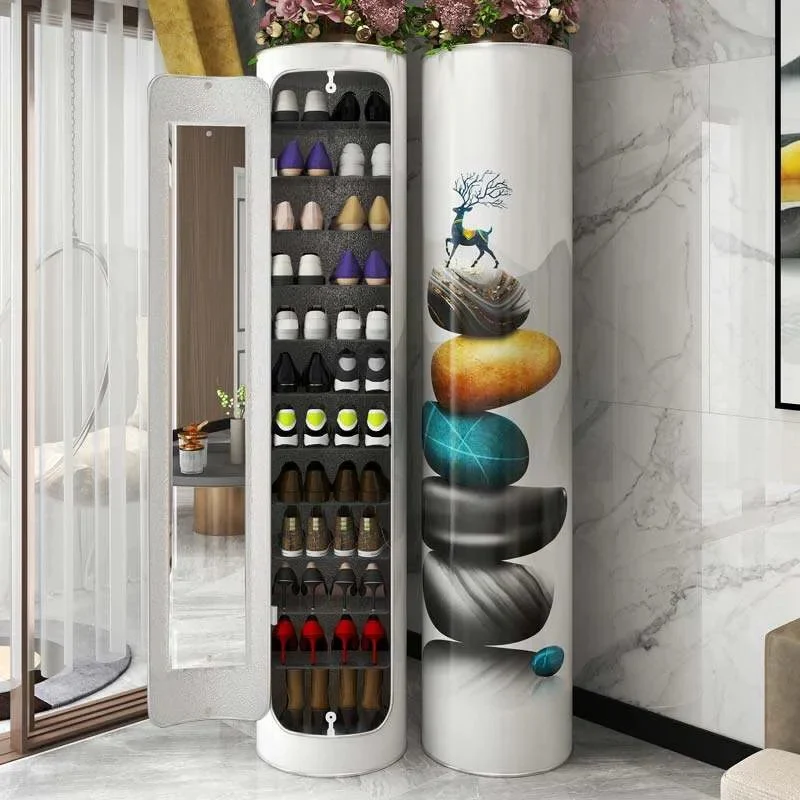Large-capacity multi-layer rotating disinfection shoe cabinet [with mirror + deodorizer]