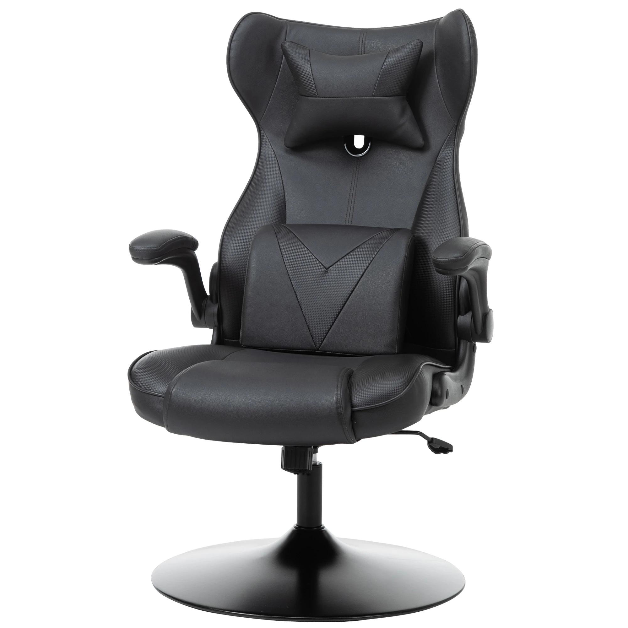Vinsetto gamestoel ergonomische computerstoel bureaustoel bureaustoel met schommelfunctie en lendenkussen bureaustoel in hoogte verstelbaar, gepolsterde metalen zitting, zwart 67x75x112 cm