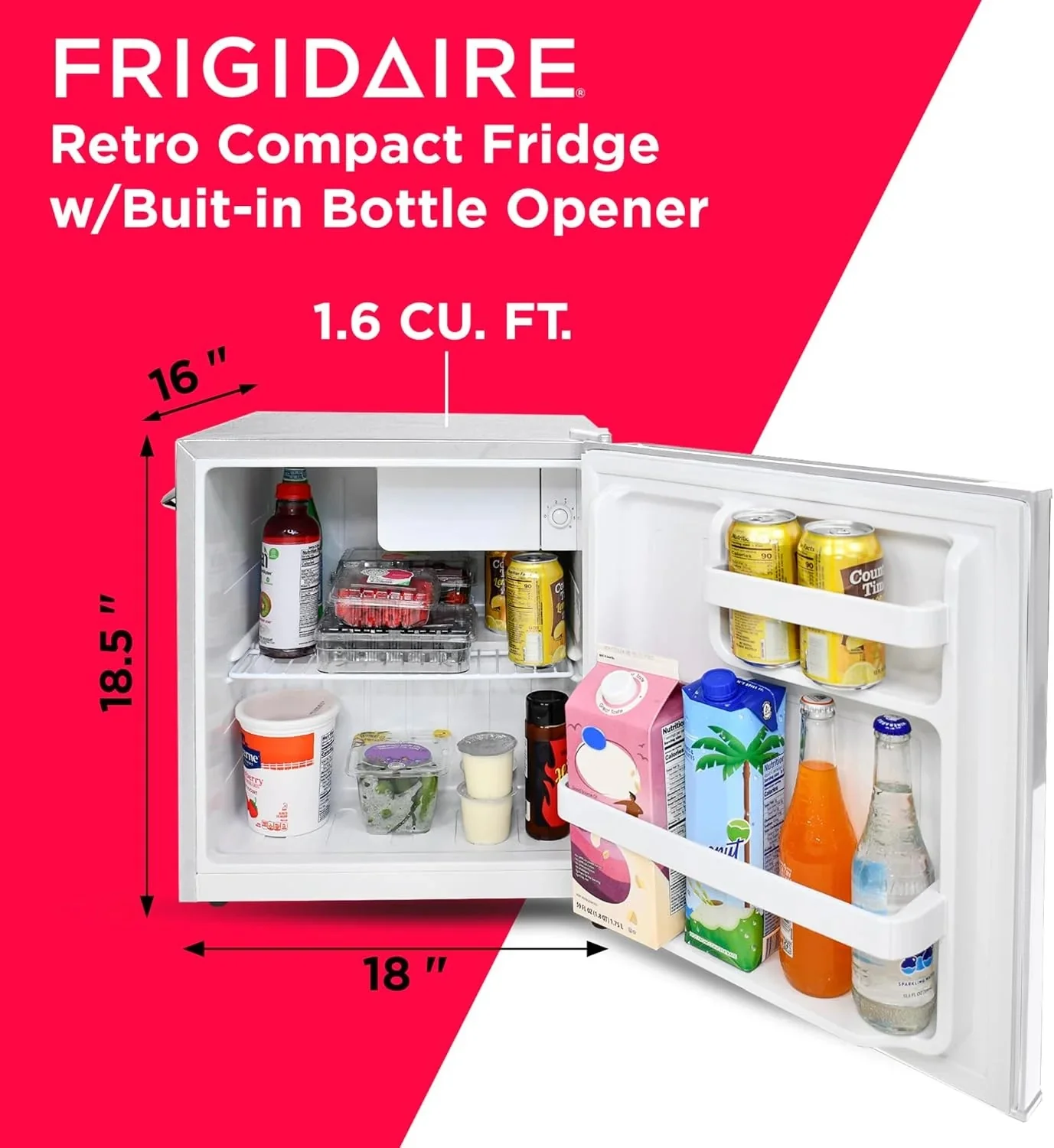 Frigidaire EFR176 Retro Compact Fridge with Chiller Mini Refrigerator with Built-in Bottle Opener for Office, Bedroom, Dorm Room or Cabin, 1.6 cu ft 16