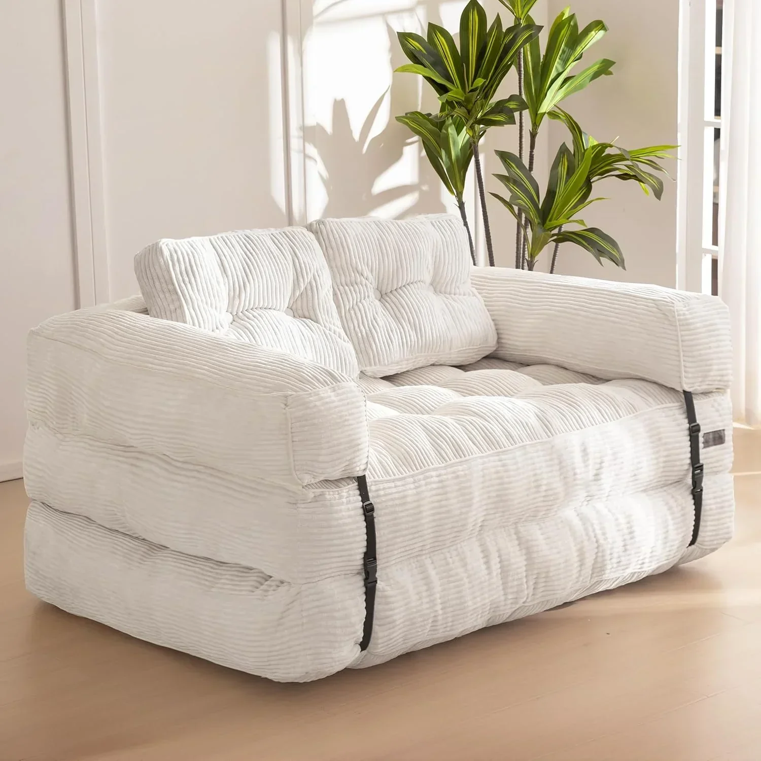 Folding Sofa Bed L-Shaped Convertible Sofa Bed with Armrests and Pillows