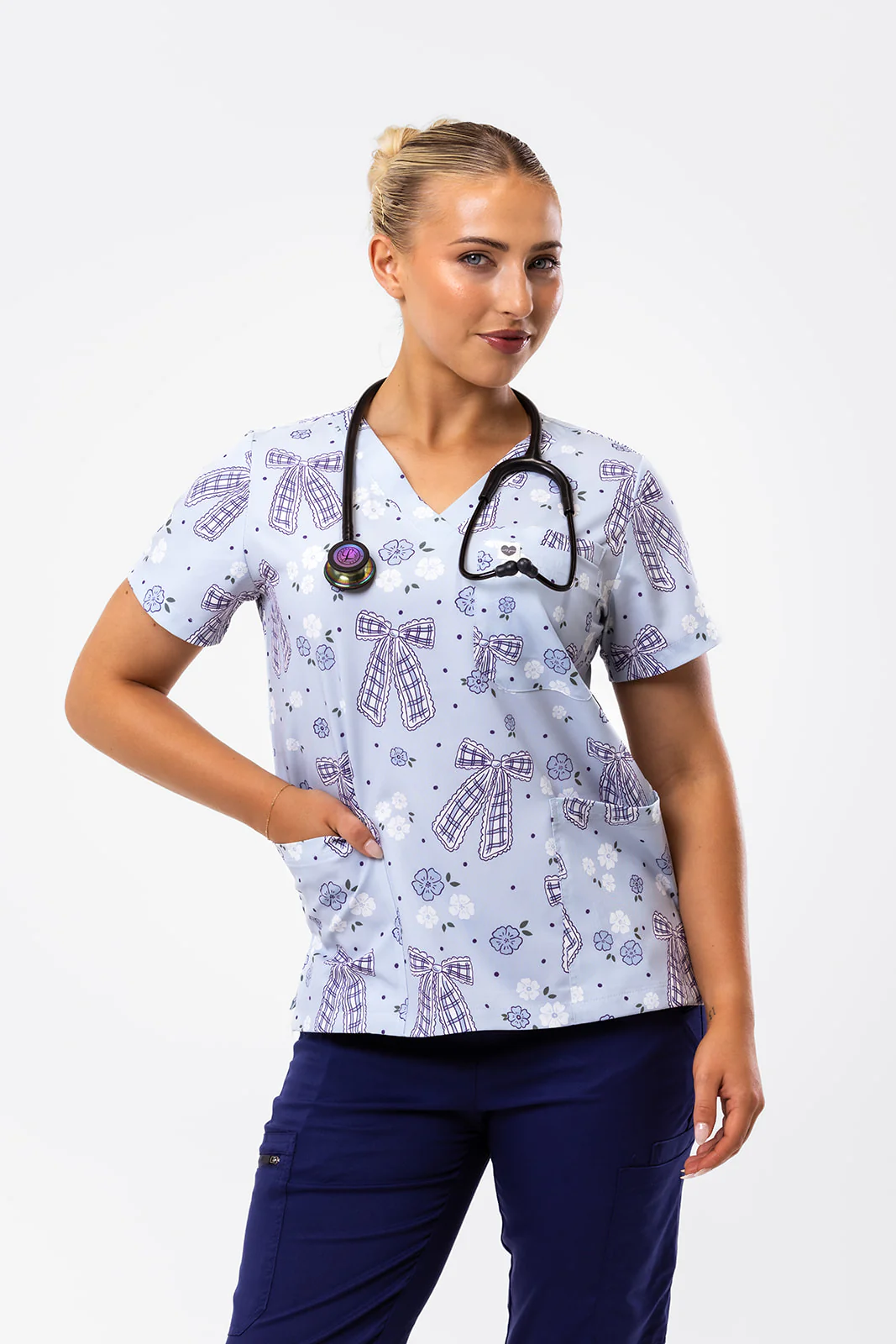 Vintage Ribbons Scrub Top