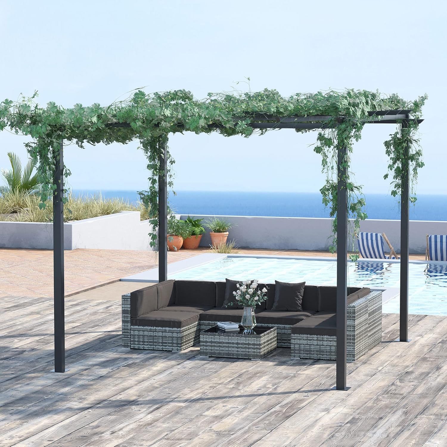 Outsunny Rosenpavillon Pflanzbogen Rosenbogen Rankhilfe Garten Pavillon wetterfest Metall Schwarz 2,97 x 2,95 x 2,3 m