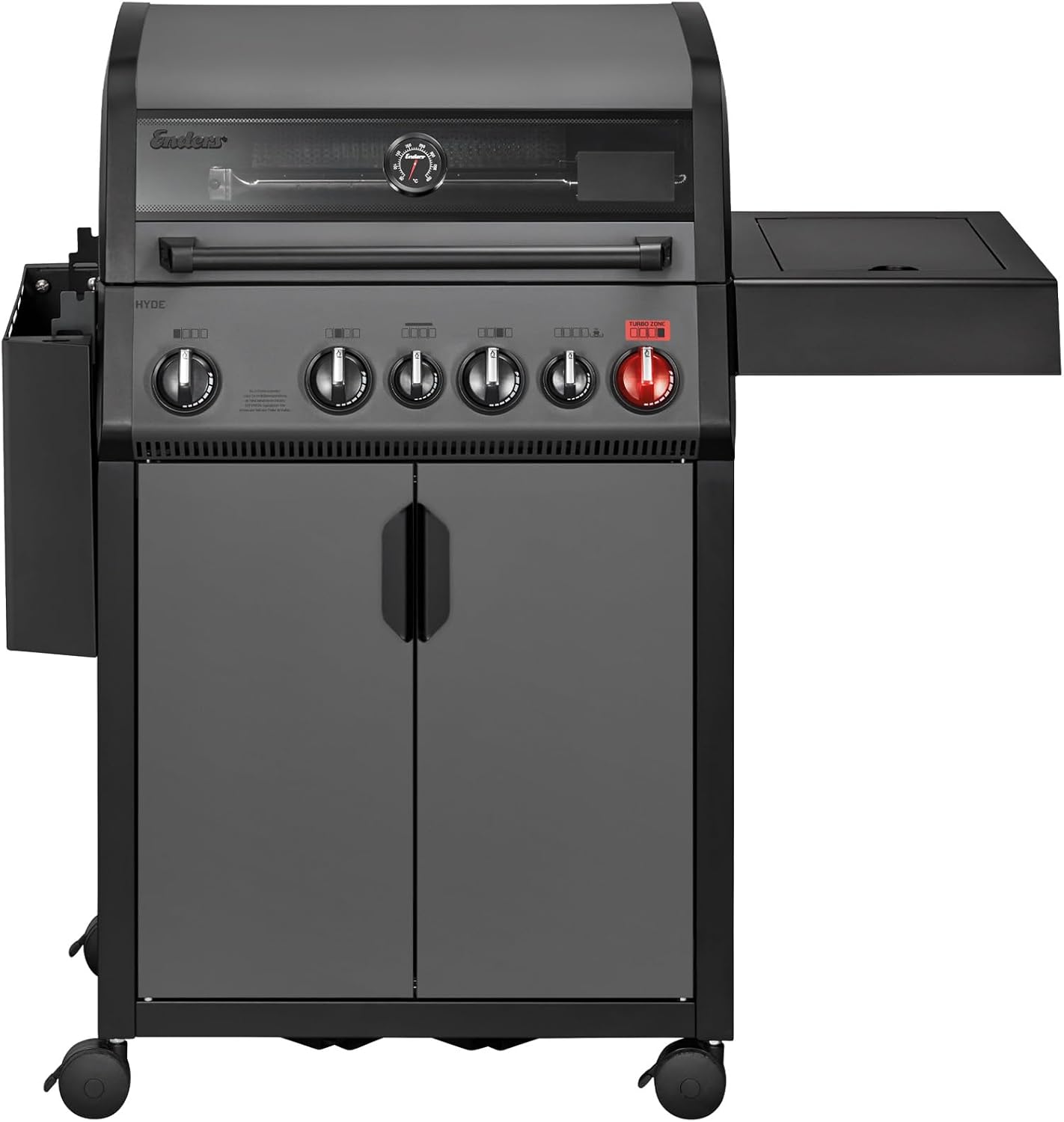 Enders® Gasgrill Hyde 4 SIKR Turbo inkl. Thermometer, 4-Brenner aus Edelstahl für kraftvolles direktes und indirektes Grillen, 800 °C TURBO ZONE, SWITCH GRID, Infarot-Backburner und Seitenkocher