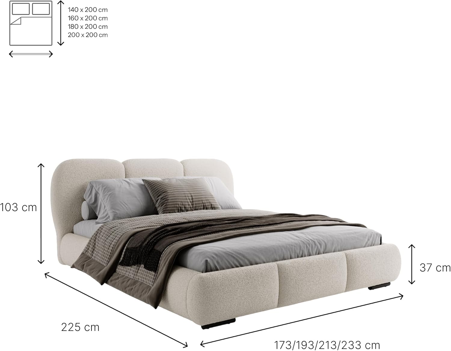 Chilly. Bett Savona - Polsterbett 140x200 mit Bettkasten, Lattenrost und Kopfteil – Eleganter Bouclé-Stoffbezug Olivgrün