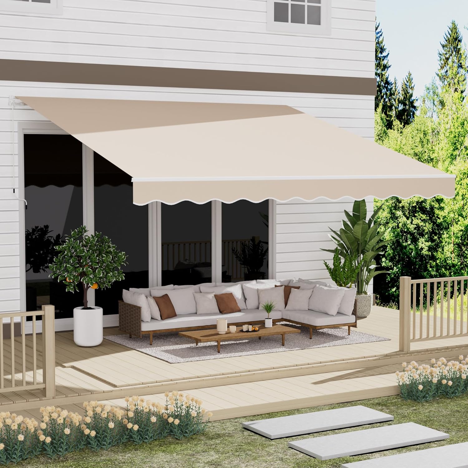 13' x 10' Awning for Patio. Sunsetter Retractable Awning Waterproof Cover Outdoor Patio Canopy. Sun Shade with Manual Crank Handle. Porch Shades for Outdoor. House. Deck. Dark Gray