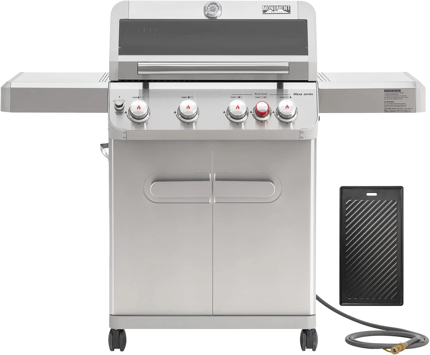 Monument Grills 4+1 Burner Natural Gas Grill with Natural Gas Hose, 50,000 BTU Stainless