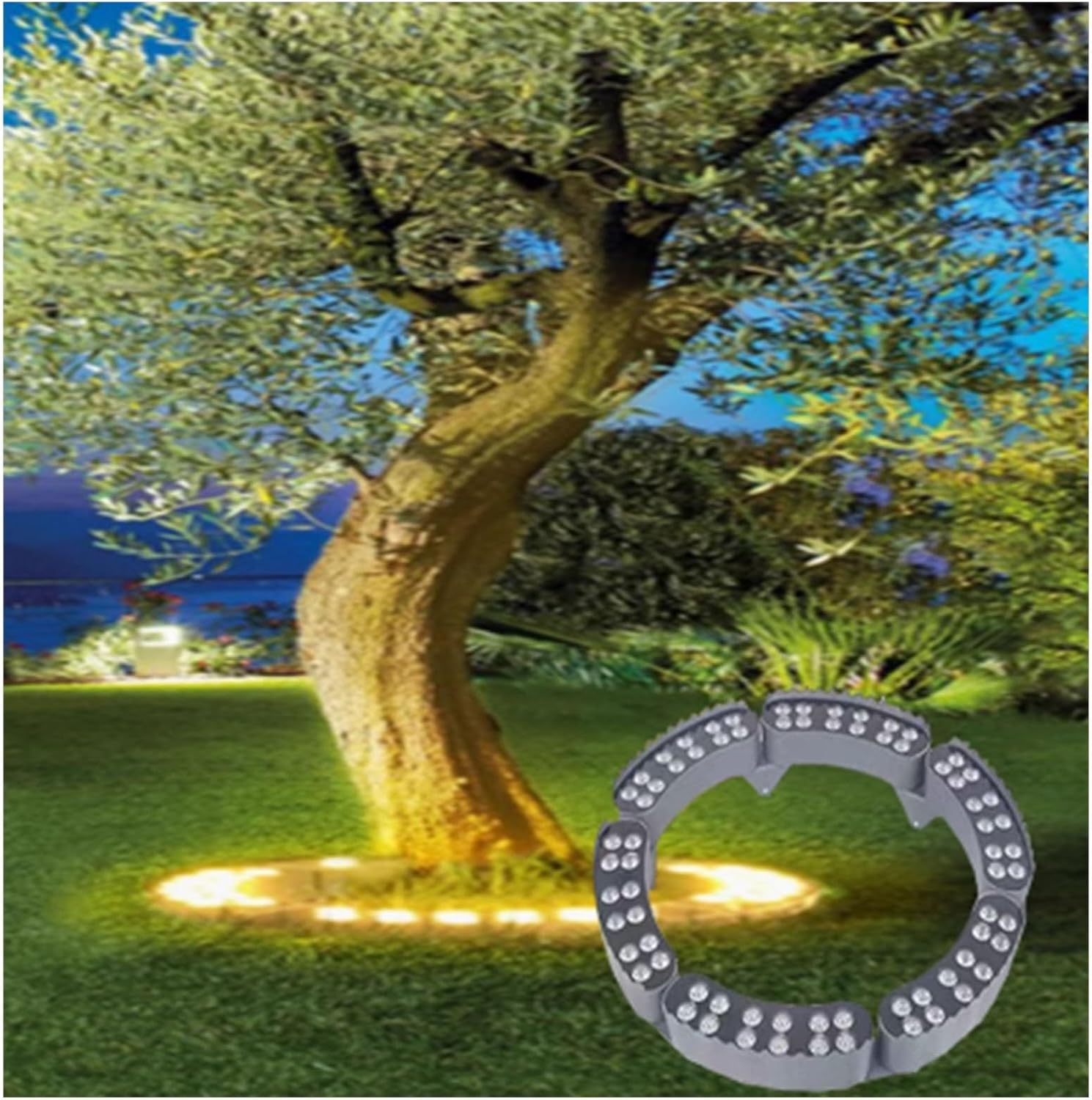 12W-LED-Ring-Baumumarmungslicht – Landschaftsgartenbeleuchtung Baumlampe, LED-Strahl-Baumstrahler, IP65 Wasserdichtes Buntes Baumlicht, LED-Außenreifen-Baumstrahler, Ringförmiges Buntes Mastlicht(Blue