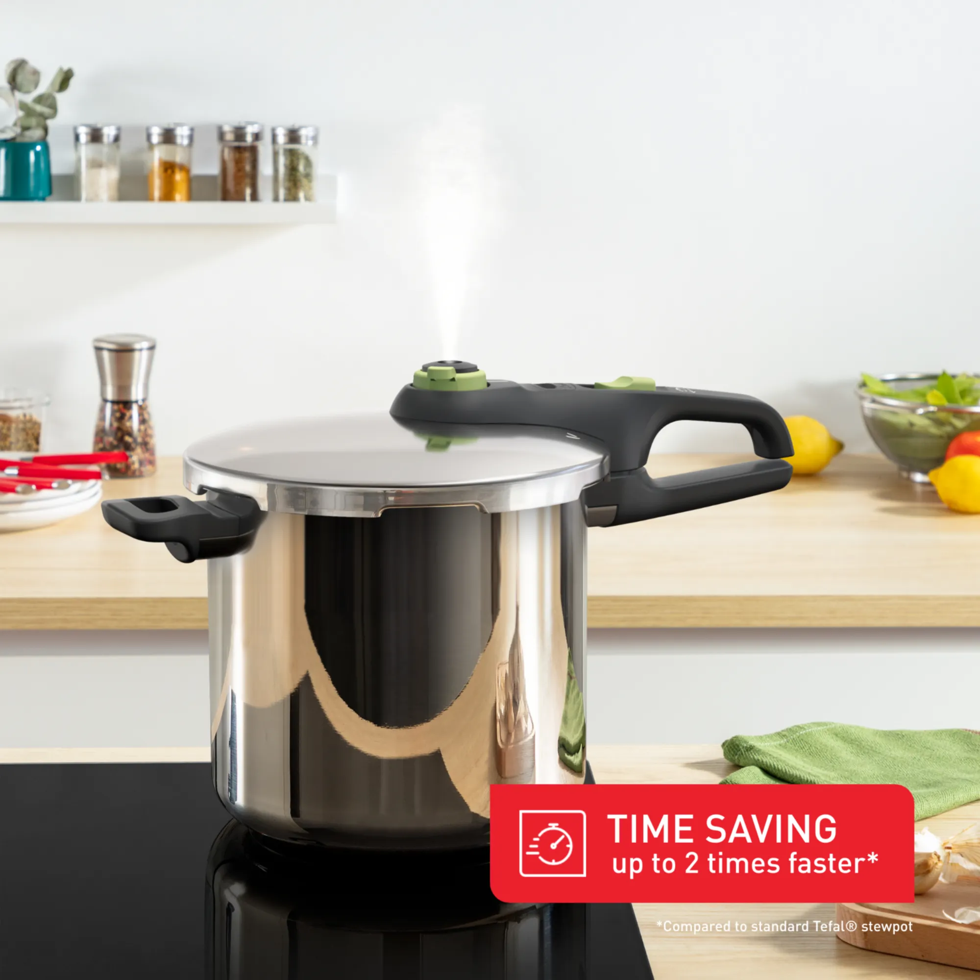 Tefal Secure Trendy inductiegeschikte snelkookpan van roestvrij staal, 8L