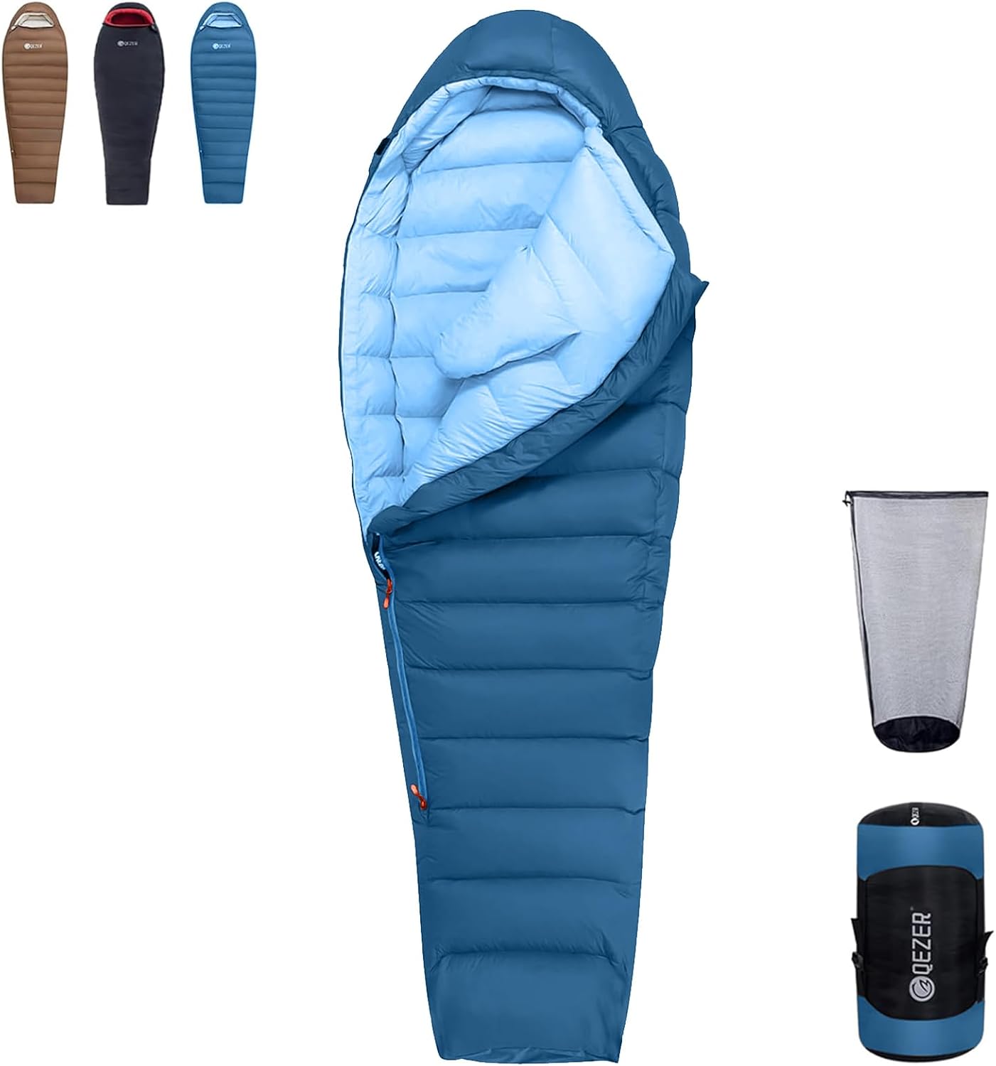 Daunenschlafsack, Winterschlafsack, gefüllt mit 650er Entendaunen. RDS-Zertifiziert. Geeignet für Temperaturen von 8 °C bis -30 °C, ideal zum Campen und Bergsteigen.