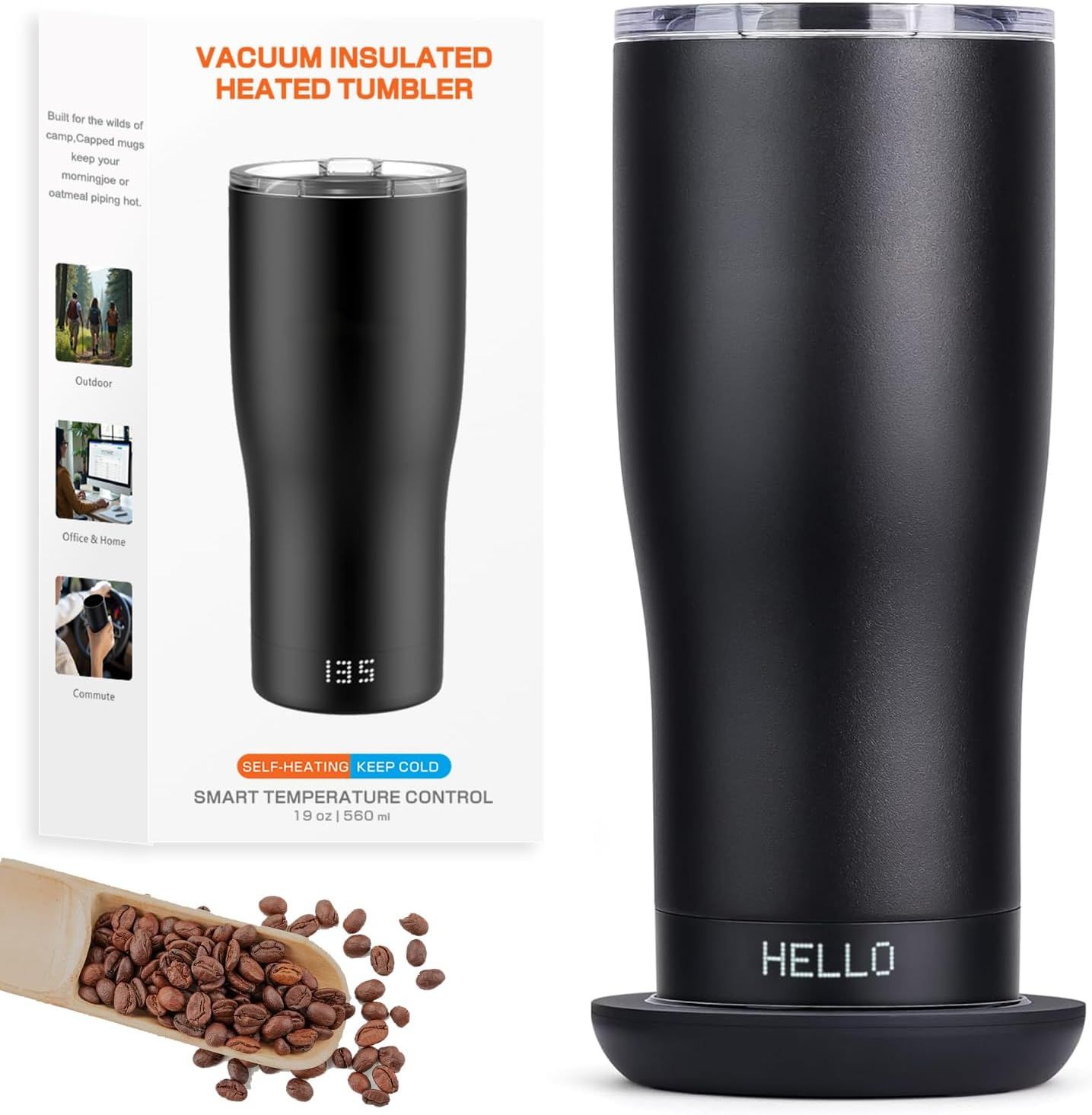 19 oz Smart Heated Coffee Mug with Adjustable Temperature and LCD Display