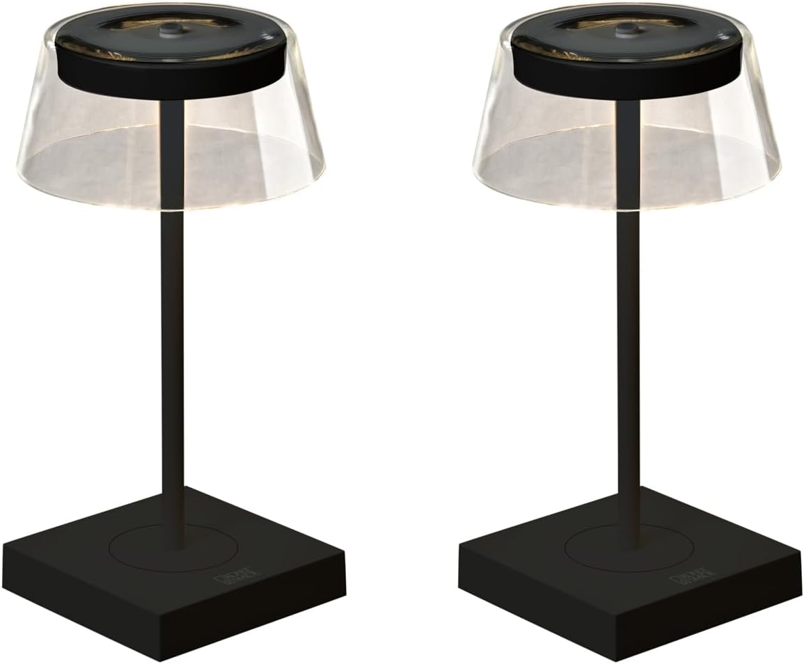 2er Set Wiederaufladbare Akku Tischleuchten mit USB Anschluss, Schwarz Höhe 27cm