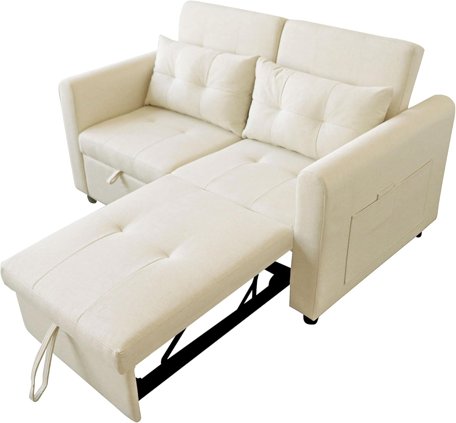 Loveseat-Sofa, 3-in-1-Ausziehsofa mit Verstellbarer Rückenlehne, USB, Armlehnentaschen und Kissen. Geeignet für Wohnzimmer, Schlafzimmer, Wohnung Usw.，Beige