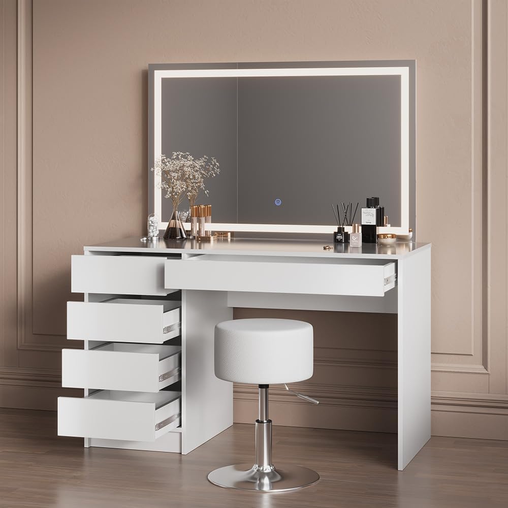 Livinity Schminktisch Imola, Weiß, 120 cm mit LED Beleuchtung