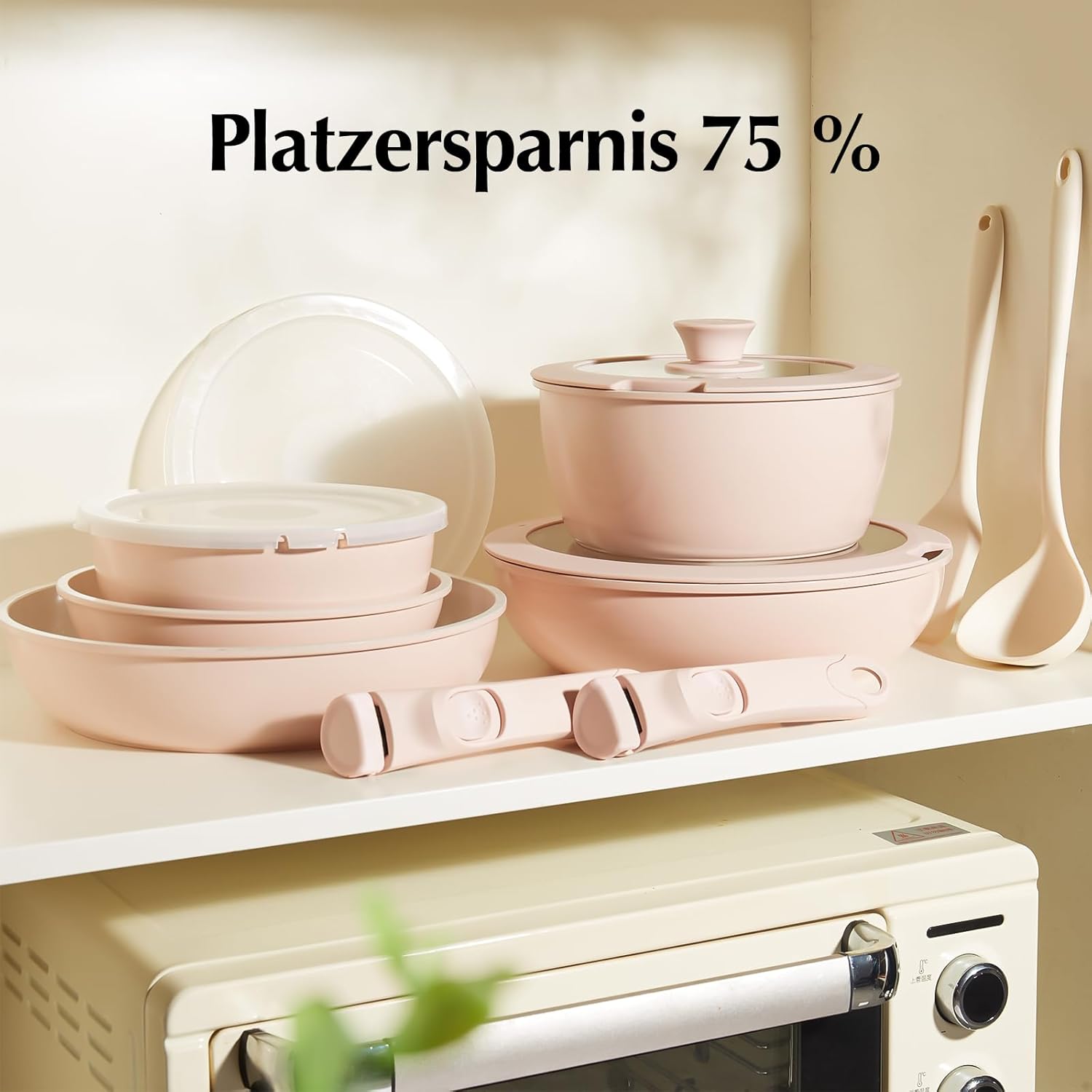 Redchef Topfsets Pfannenset 16-Teilig Antihaft-Keramik-Kochgeschirr-Set mit Abnehmbaren Griffen, Pfanne 20/26cm, Tiefe Bratpfanne 26cm, Topf 18/20cm, Stapelbar Topfset Für alle Herdarten, Ofenfest