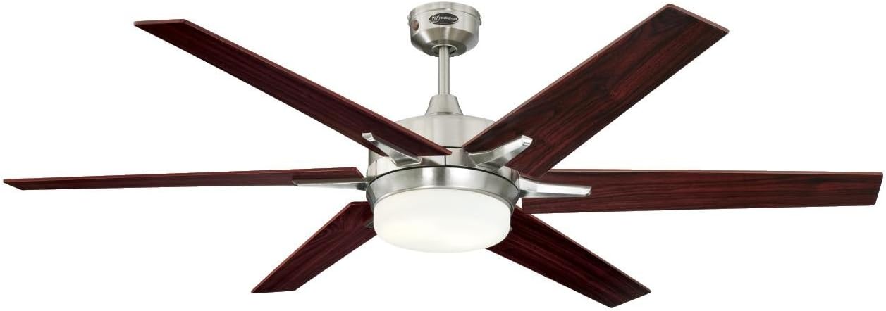 72077 Cayuga Deckenventilator 152 cm, gebürstetes Nickel, für den Innengebrauch, Leuchtenset mit Opalmilchglas