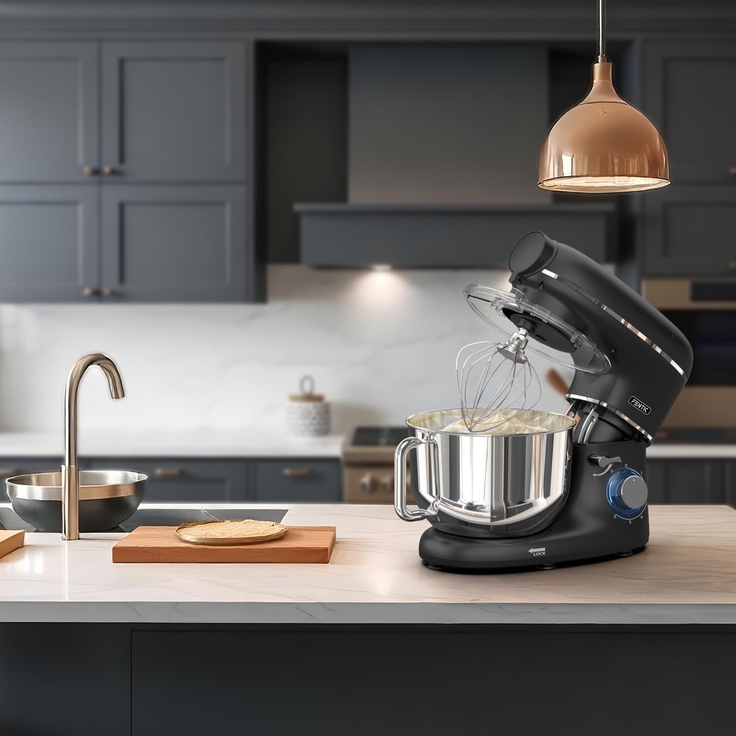 Fentic 6-in-1 Küchenmaschine – 2000W – Mit Fleischwolf, 1,5L Entsafter, Gemüseschneider und Mehr – Knetmaschine mit 6,2L Rührschüssel, Rührhaken, Knethaken, Schlagbesen und Spritzschutz (Schwarz)