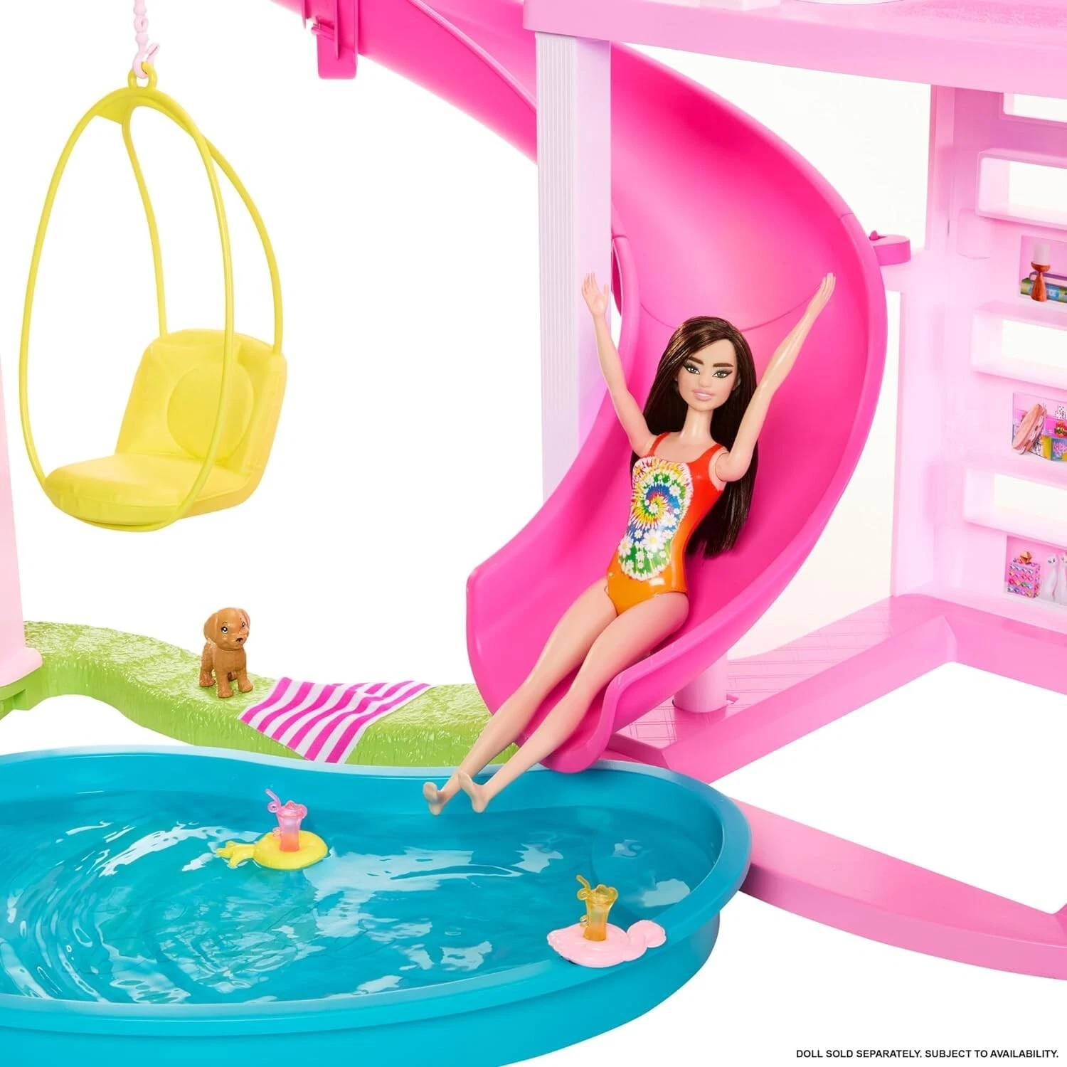 2025 Barbie Dreamhouse Licht- en Geluidszwembadfeest 115 cm 75-delige Speelset Poppenhuis