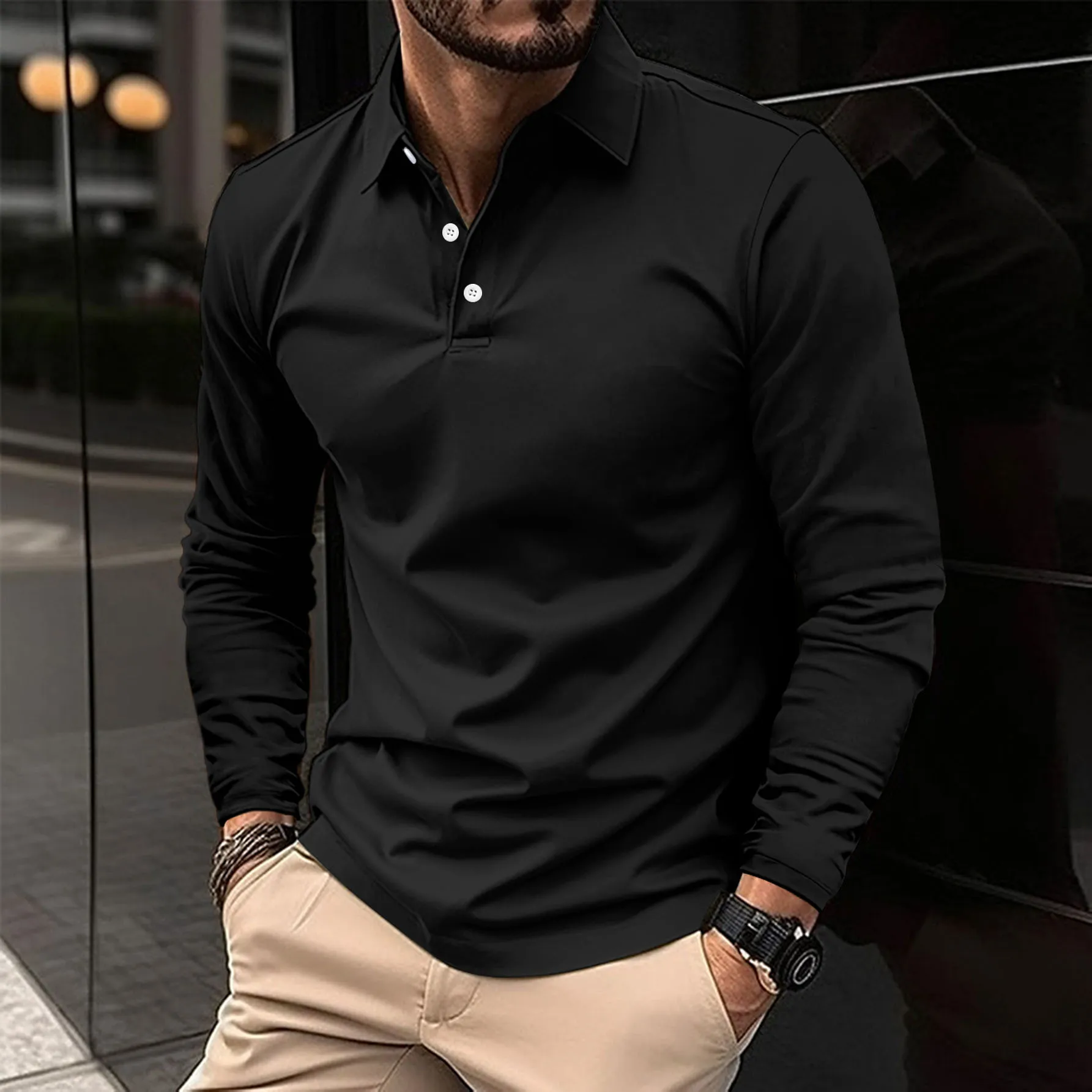 Scott | Herren Langarm-Polohemd mit elegantem Kragen